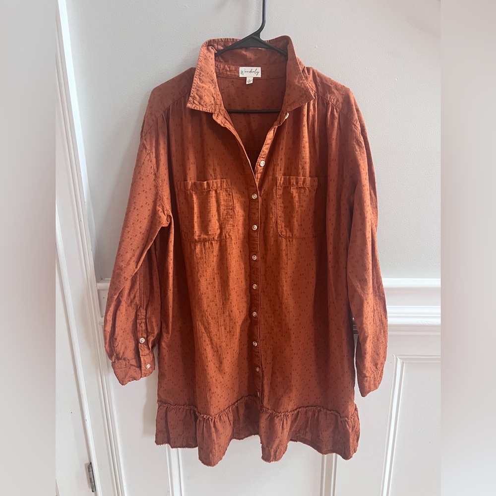 🤎 Wonderly Cotton Shirt Dress | Size L - Picture 1 of 7